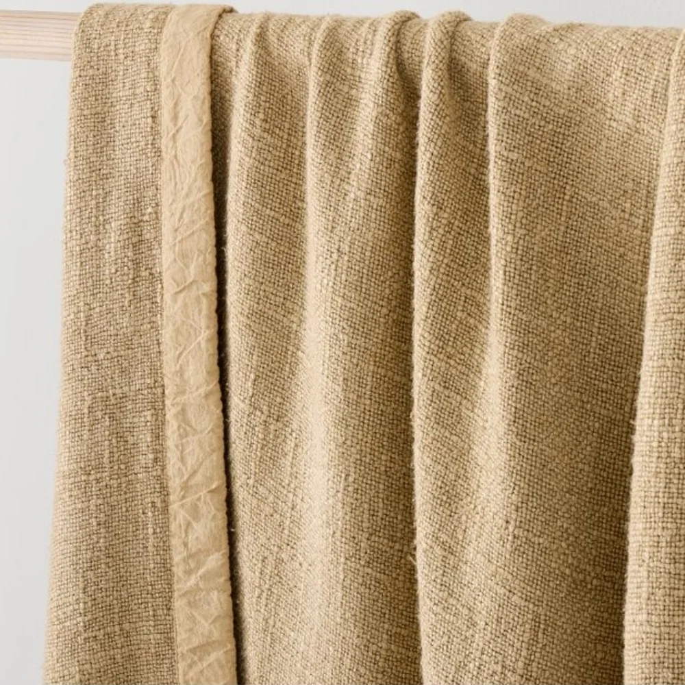 ❤️BUY 2 GET 1 FREE  West Elm Luxurious Tan Bedding Viscose Linen Throw, Natural